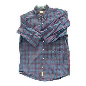 Jcrew blue casual button up with multicolor stripe